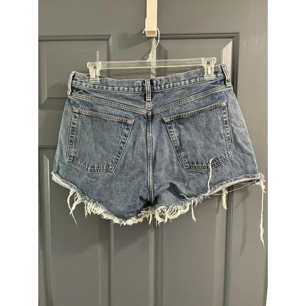 AGOLDE Parker Long Cut Off Denim Short Size 31 Raw Hem Frayed High Rise